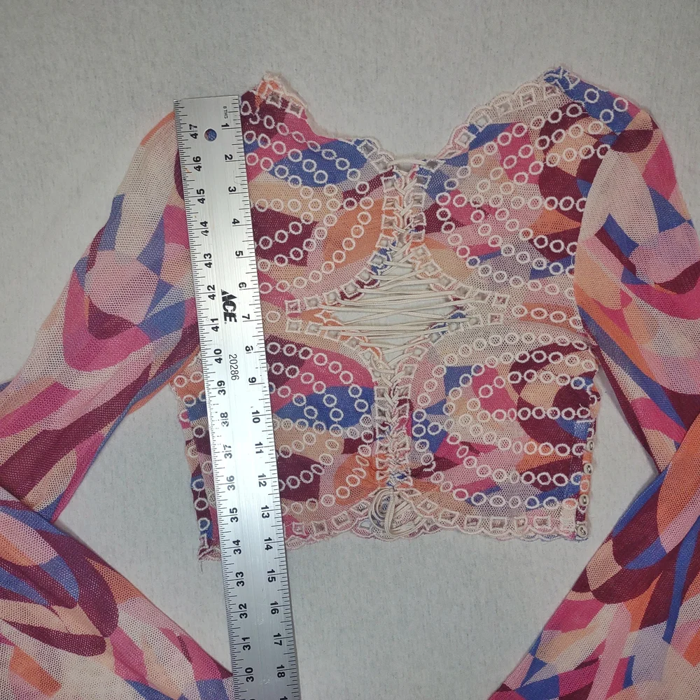 New Free People 'Eyes On You' Confetti Eyelet Mesh Cropped Bell Sleeve Top Small